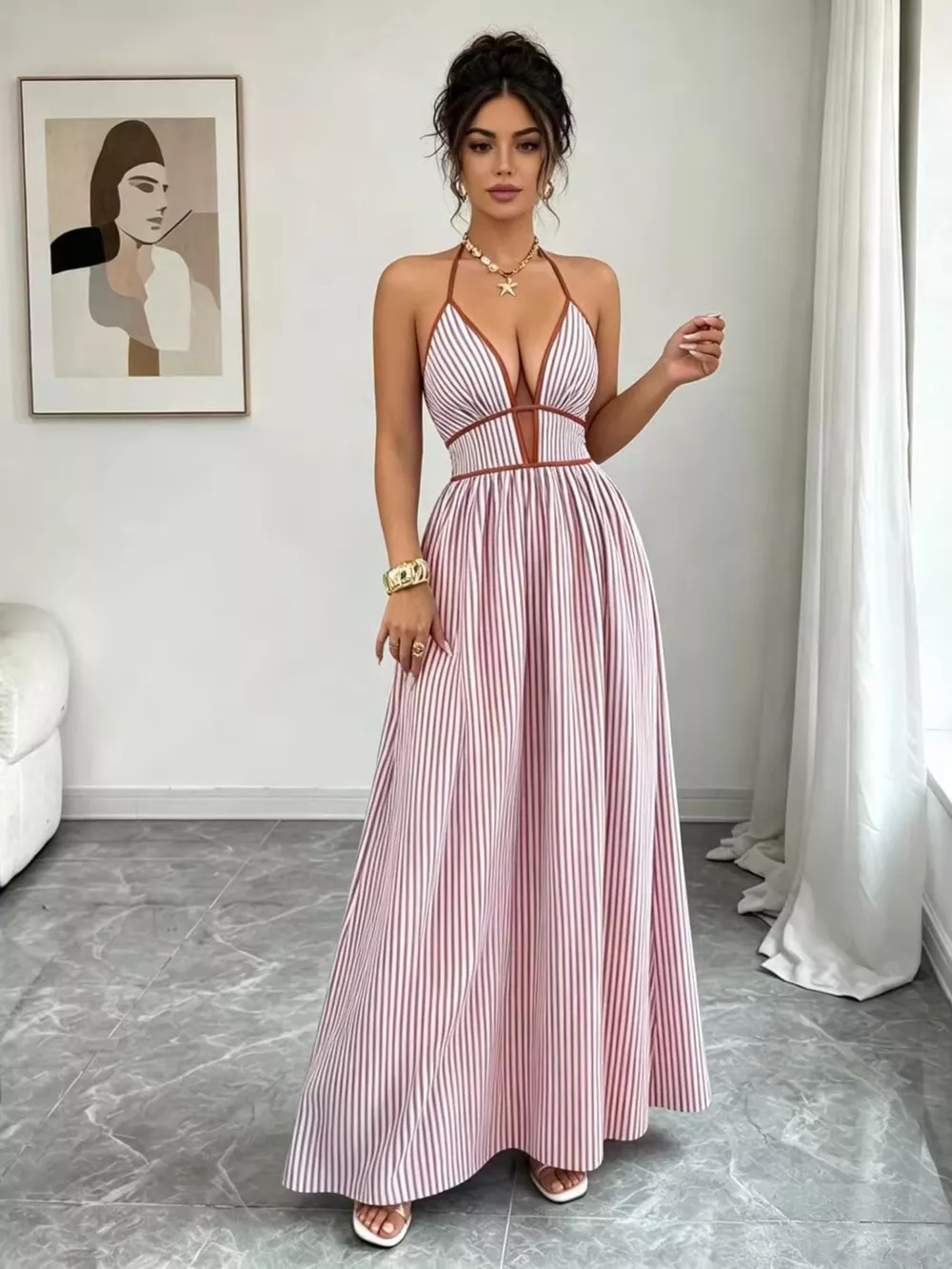 Striped Halter Neck Maxi Dress, image 10
