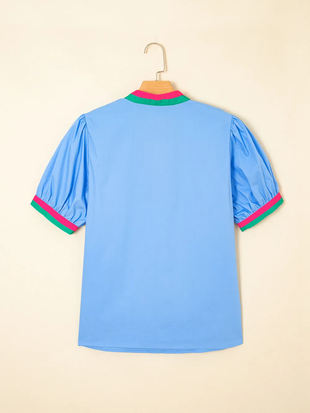 Contrast Trim Notched Short Sleeve Blouse, image 3