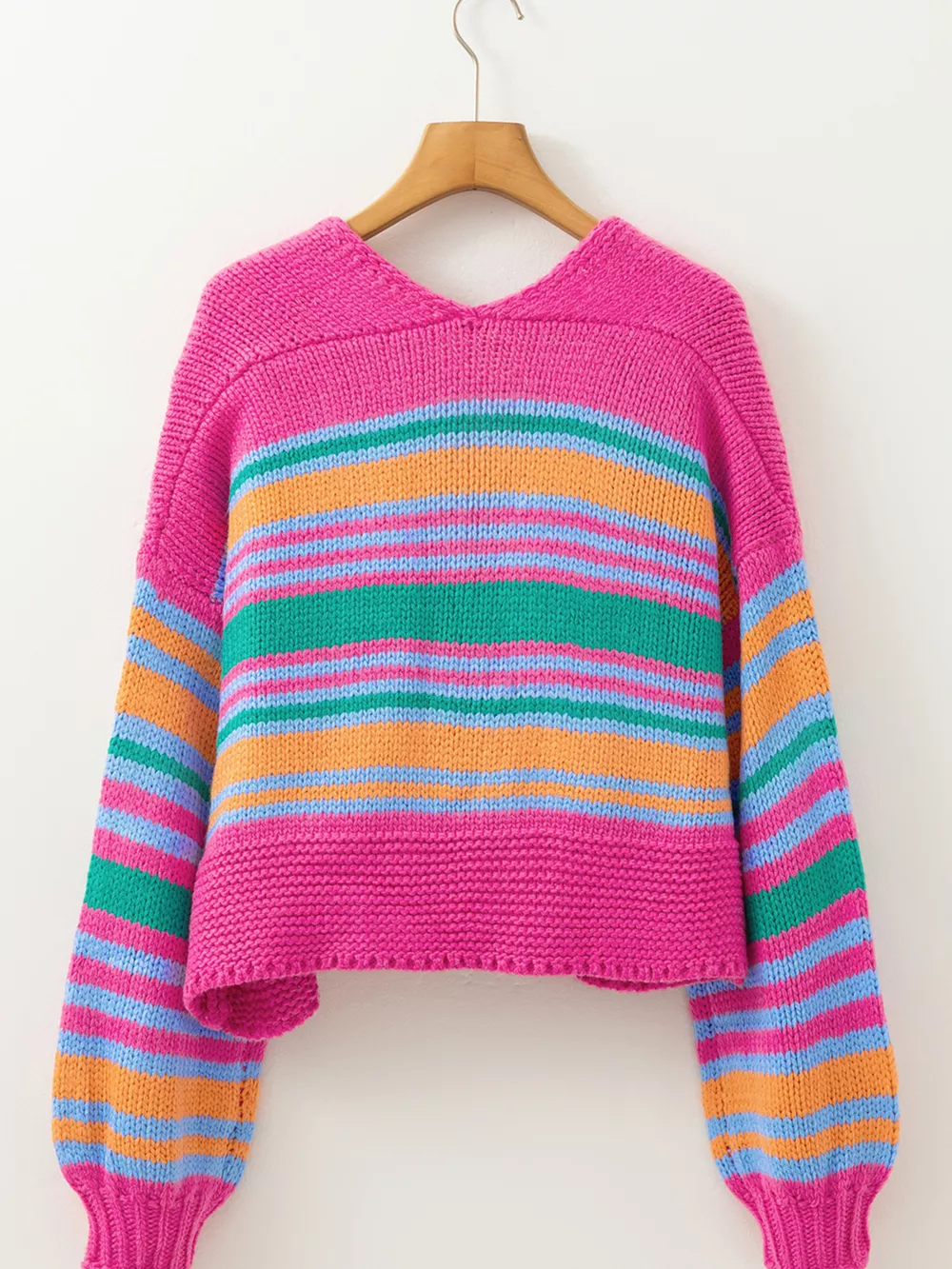Stripe Colorful Puff Sleeve Drop Shoulder Loose Cardigan, image 4