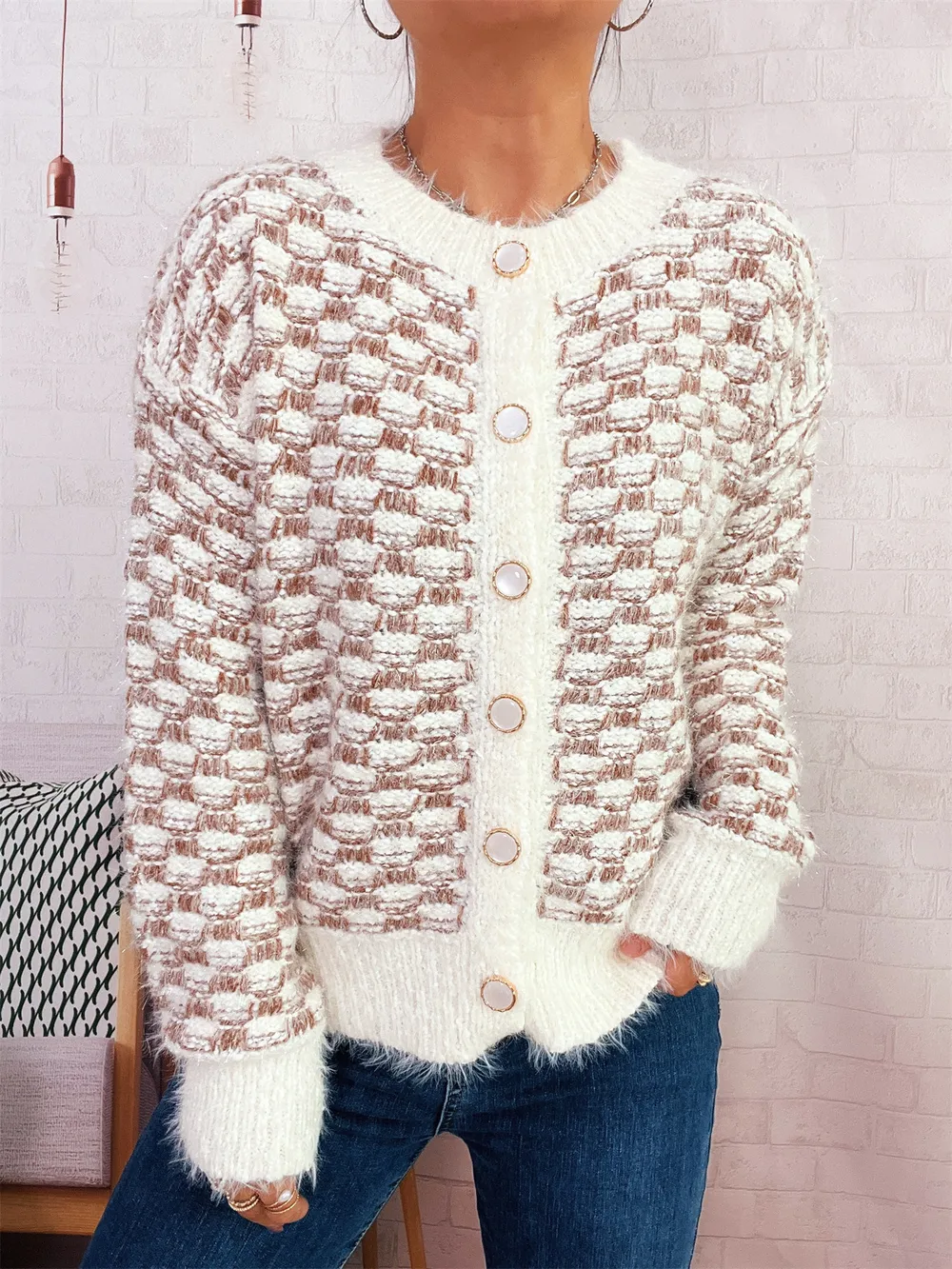 Fluffy Textured Button-Up Cardigan, image 23