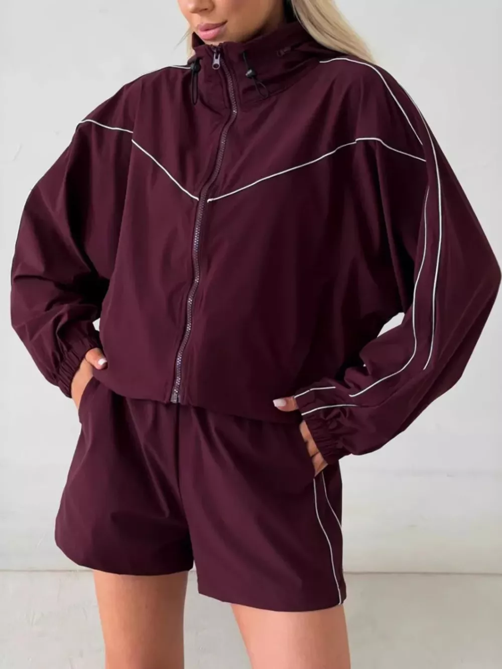 Drawstring Zip-Up Jacket and Shorts Set, image 24