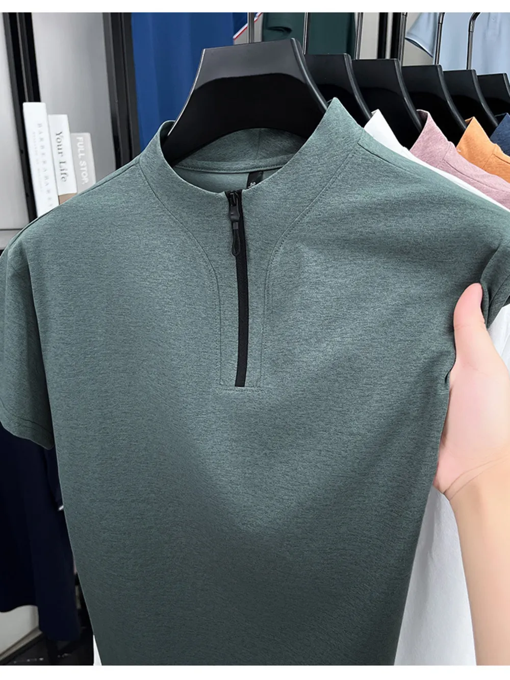 Men's Plus Size Quarter Zip Short Sleeve Top, image 4