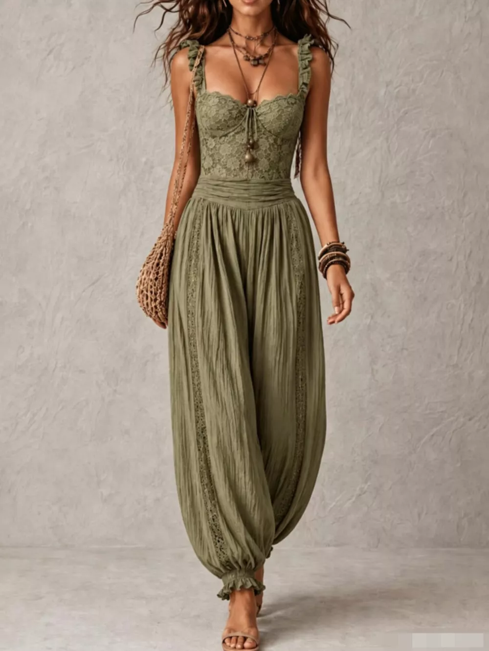 Boho Lace Corset Bodice Jumpsuit with Harem Pants, image 14