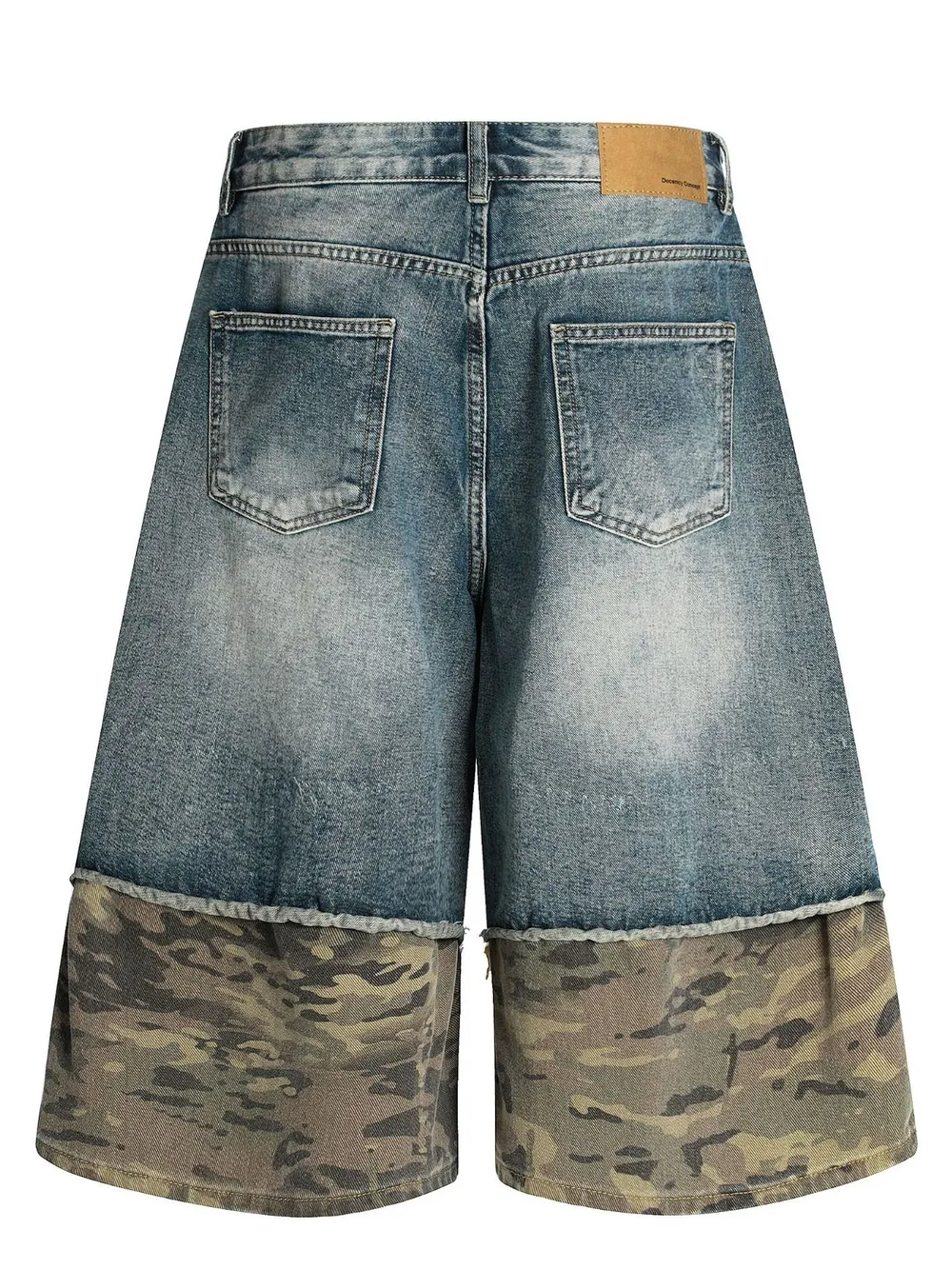 Men's Distressed Camo Panel Denim Shorts, image 6
