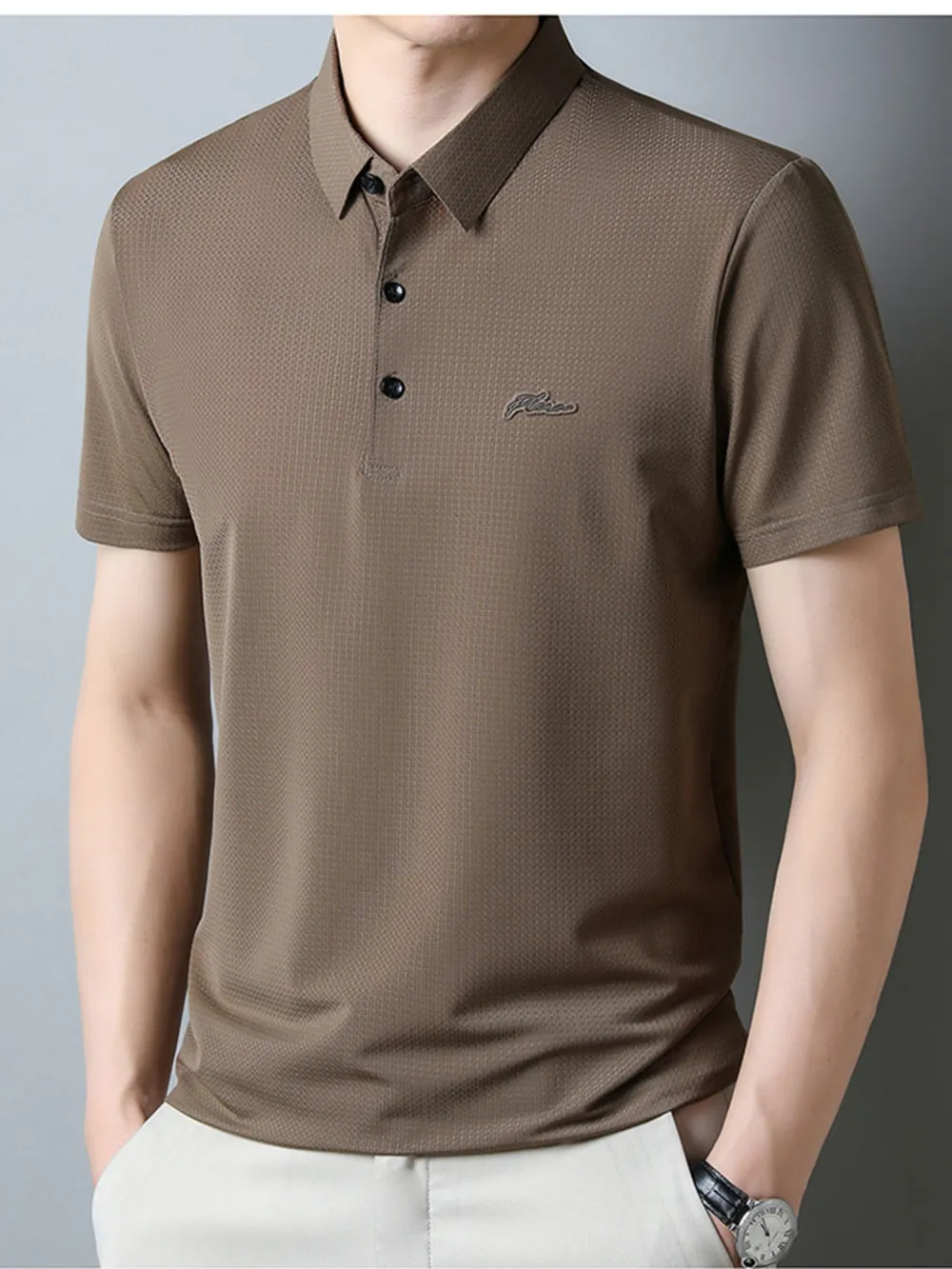 Men's Plus Size Textured Short Sleeve Casual Polo Shirt, image 5