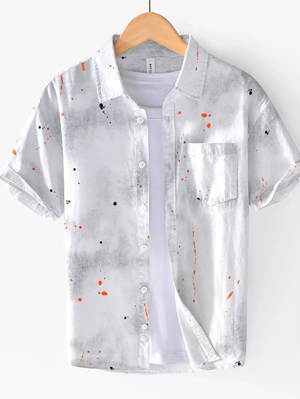 Men's Splatter Print Casual Short Sleeve Shirt, image 3