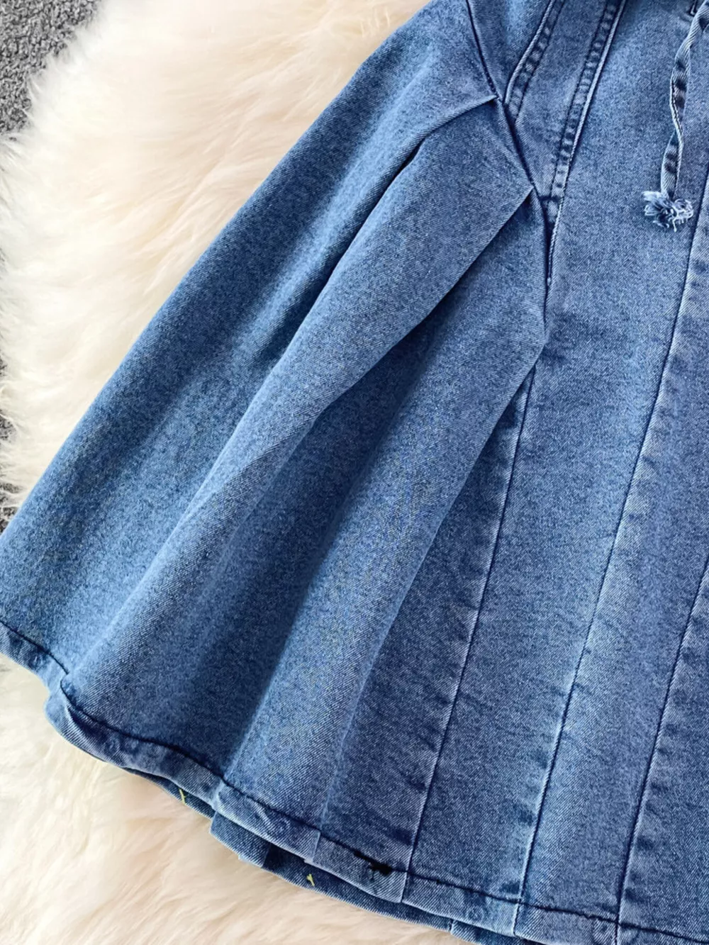 Lace-Up Denim A-Line Mini Dress, image 6