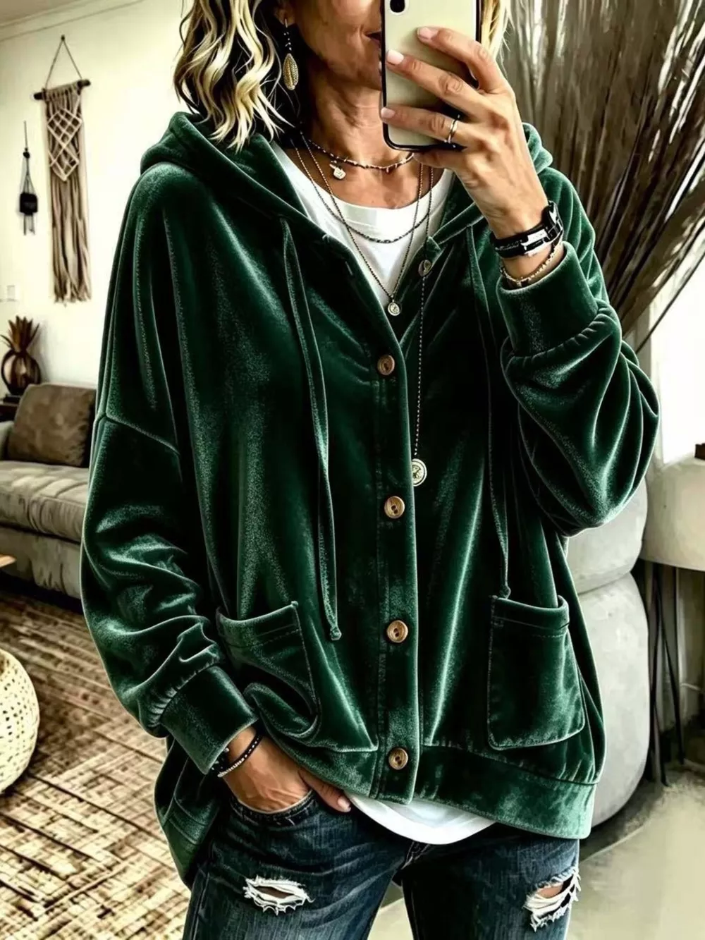 Full Size Casual Button-Down Hooded Outerwear Plus Size, image 9