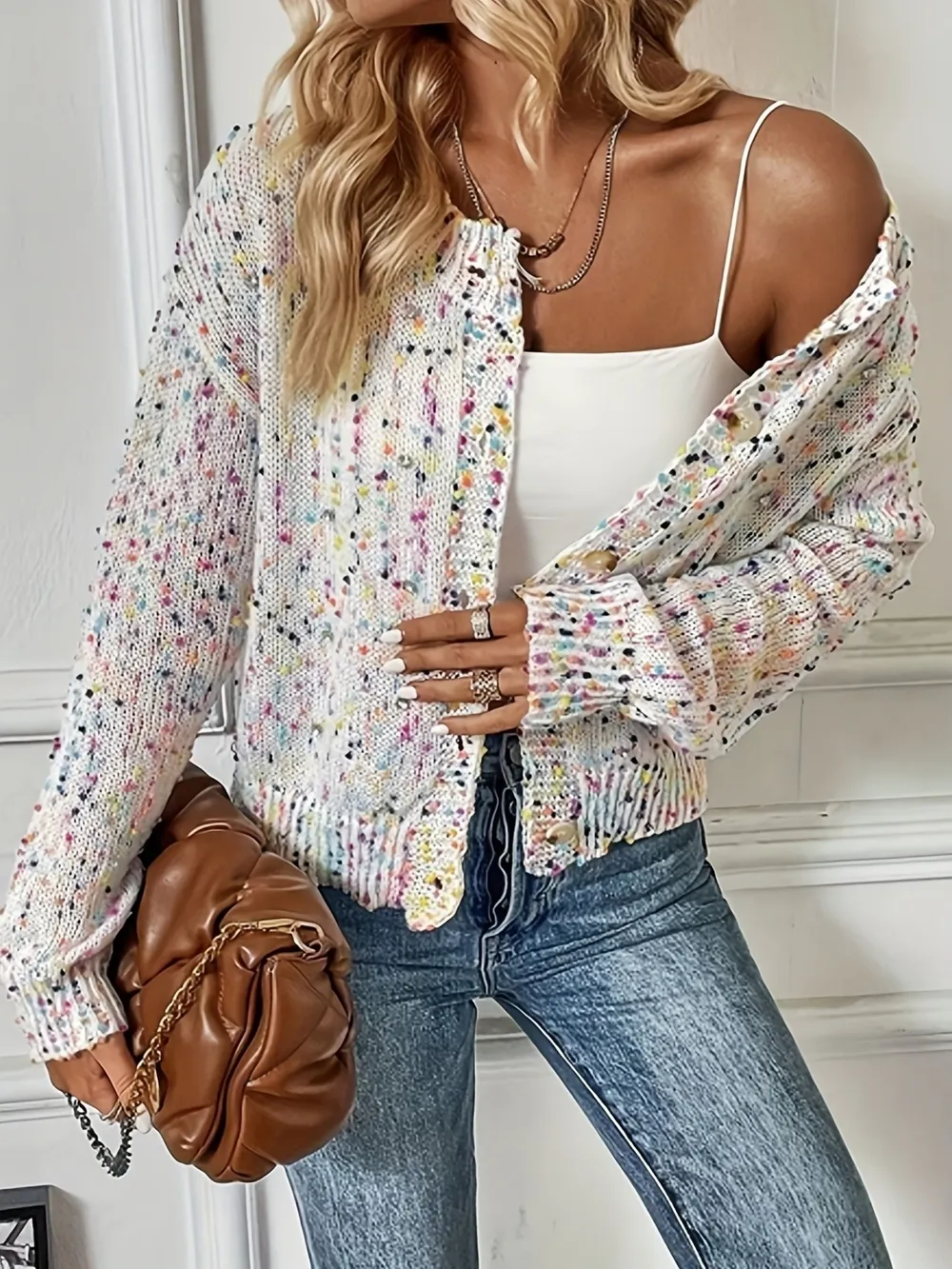 Colorful Button Up Long Sleeve Cardigan, image 6
