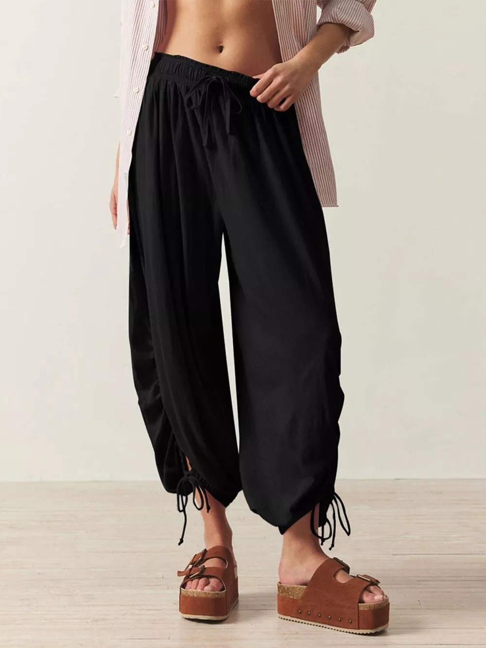 Ruched Drawstring Harem Pants, image 3