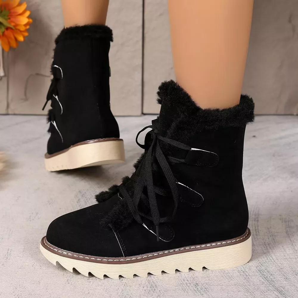 Fuzzy Trim Lace-Up Boots, image 3