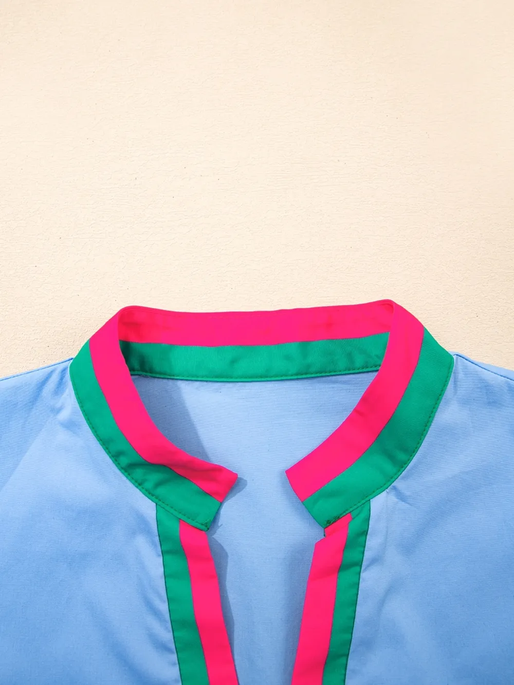 Contrast Trim Notched Short Sleeve Blouse, image 4