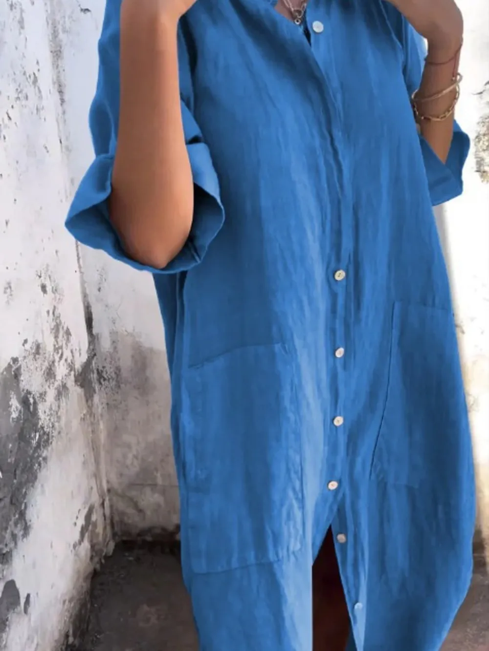 Full Size Casual Linen Button-Down Shirt Dress Plus Size, image 20