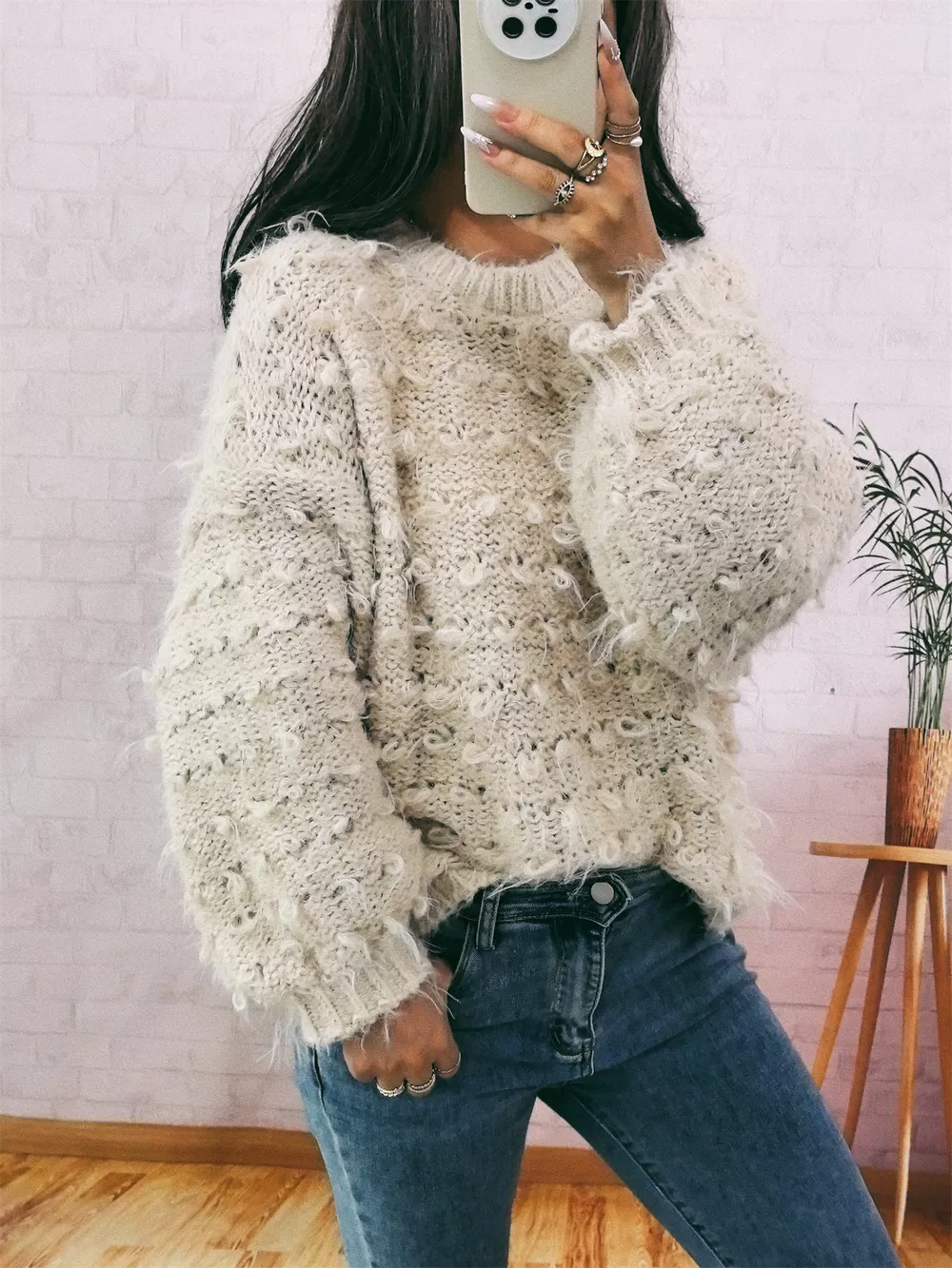 Chunky Round Neck Long Sleeve Sweater, image 6