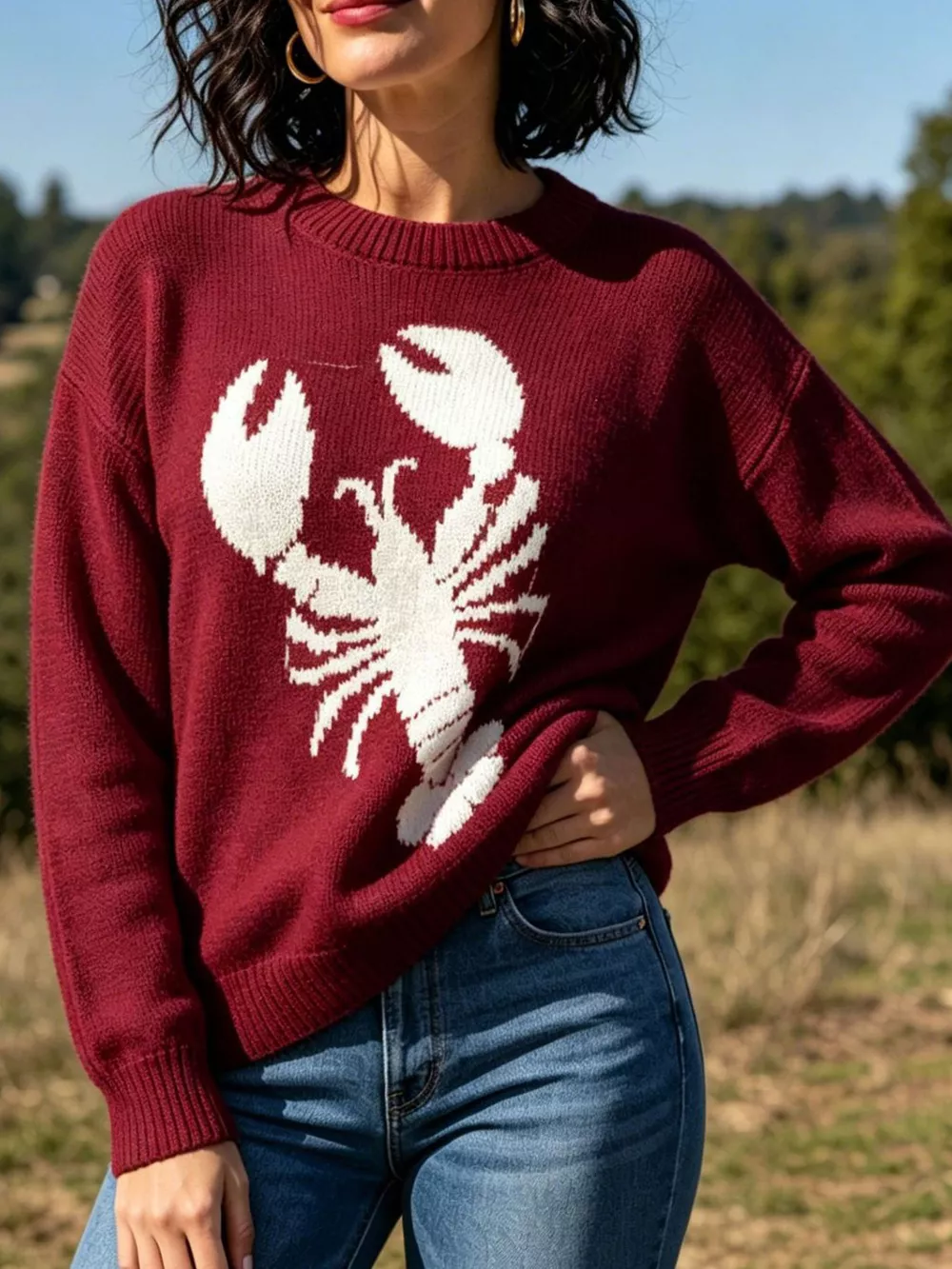 Lobster Graphic Crew Neck Sweater, image 9