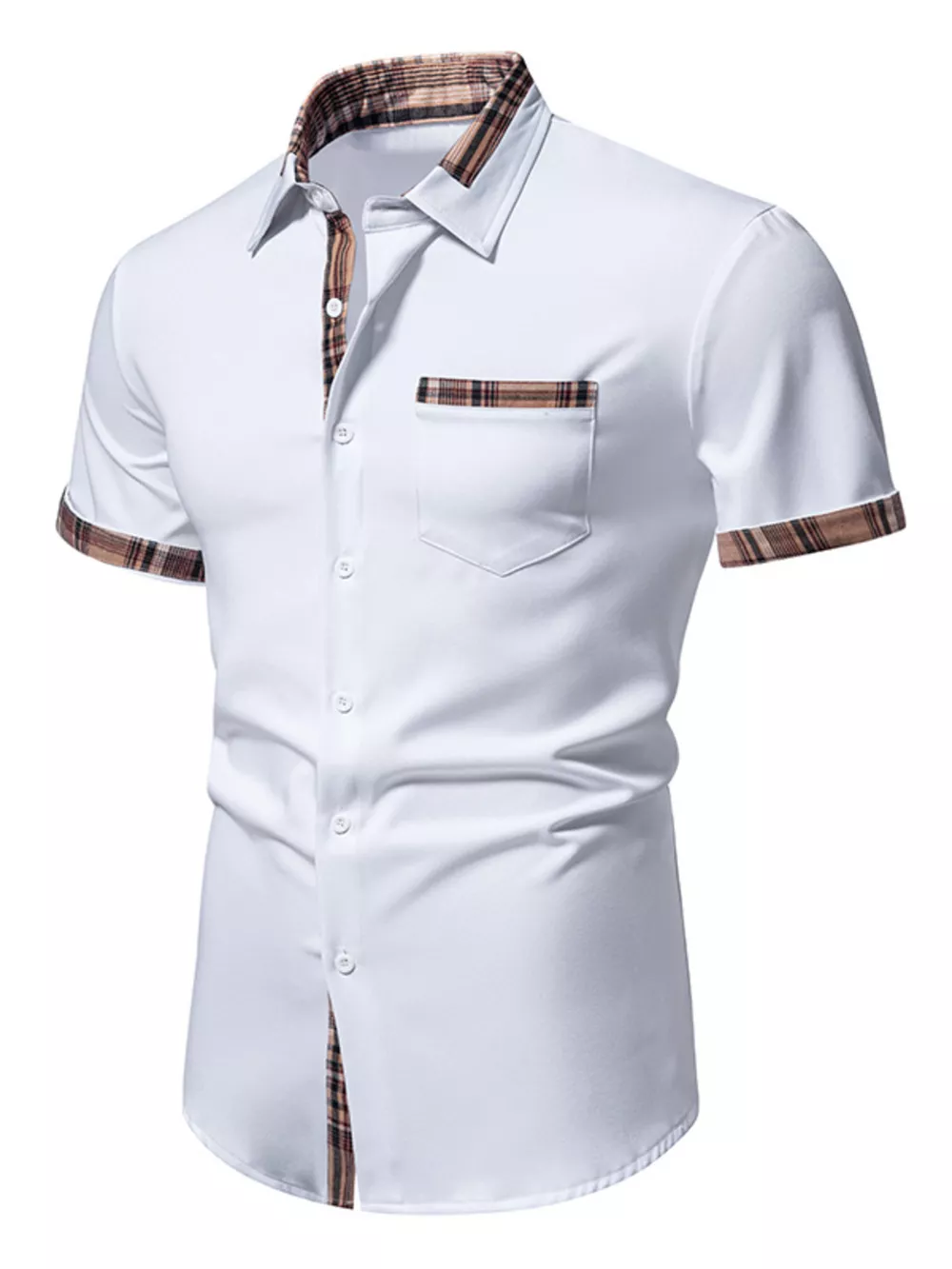 Men's Short Sleeve Plaid Trim Shirt, image 2