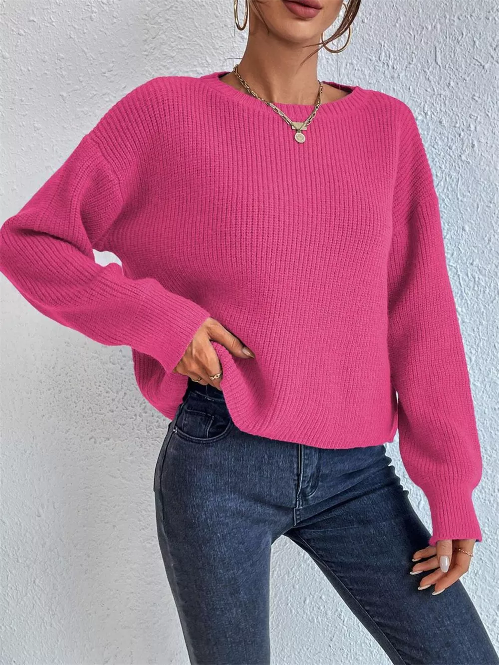 Ribbed Knit Dropped Shoulder Sweater, image 17