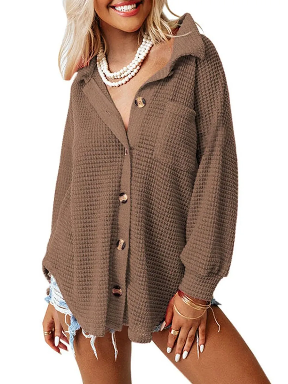 Waffle Knit Button-Down Shirt, image 15