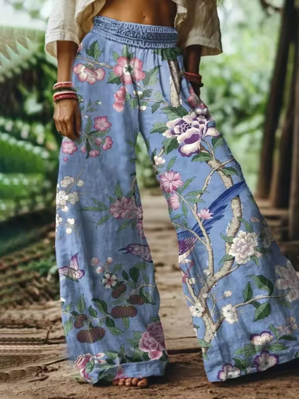Full Size Floral Wide-Leg Pants Plus Size, image 5