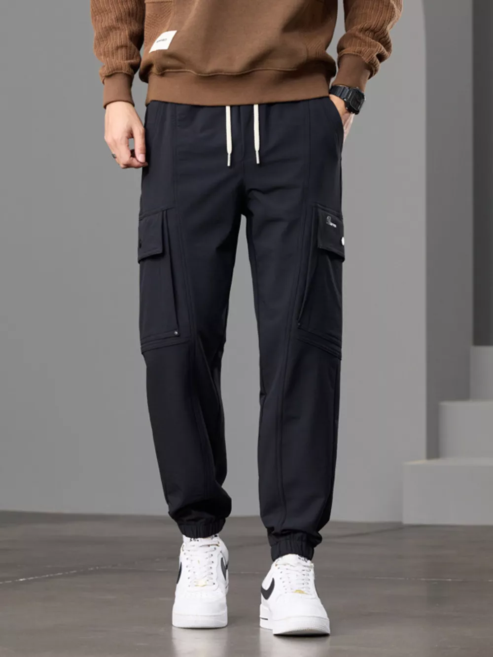Men's Casual Cargo Pants with Drawstring Waist, image 5