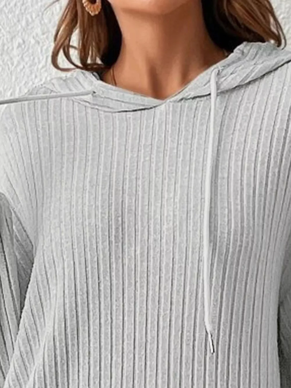 Ribbed Knit Long Sleeve Hoodie, image 2