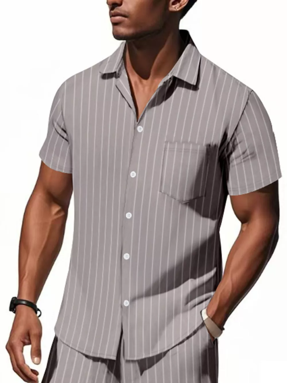 Men's Full Size Casual Striped Short Sleeve Shirt Plus Size, image 6