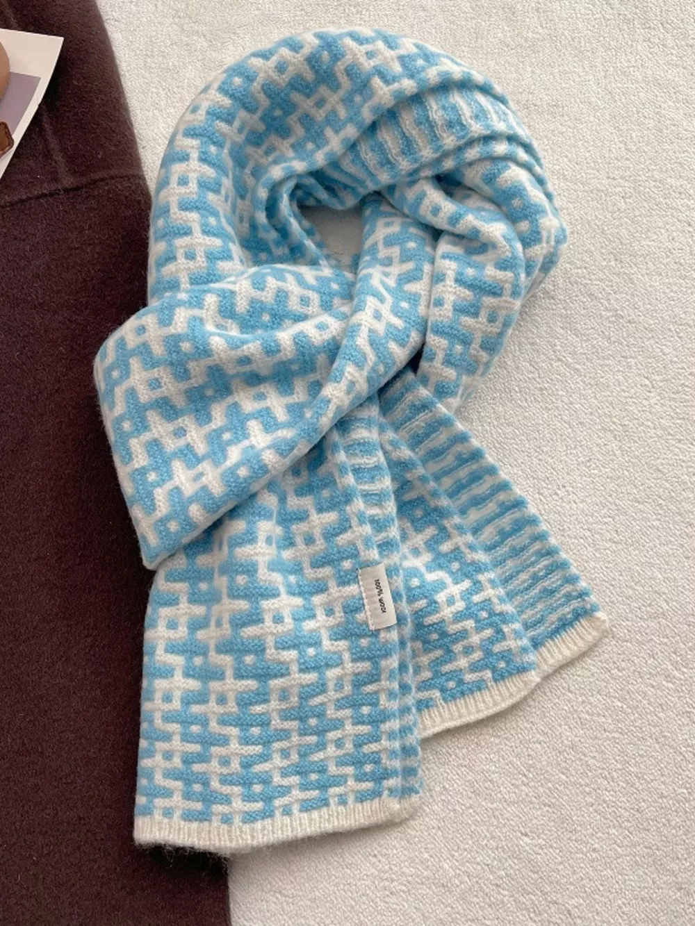 Wool Geometric Pattern Knitted Warm Scarf, image 6