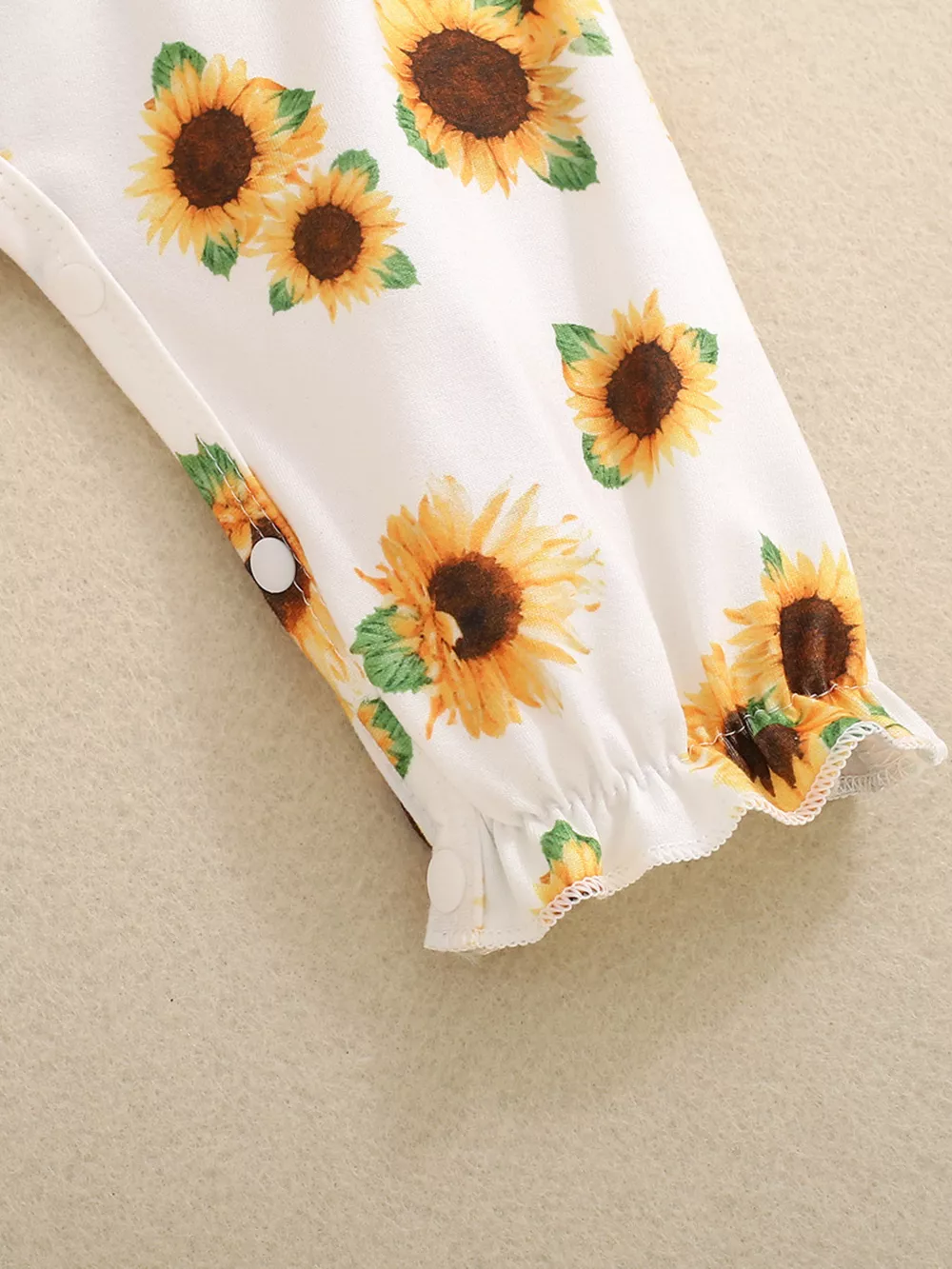 Children's Sunflower Print Smocked Ruffle Trim Jumpsuit, image 5