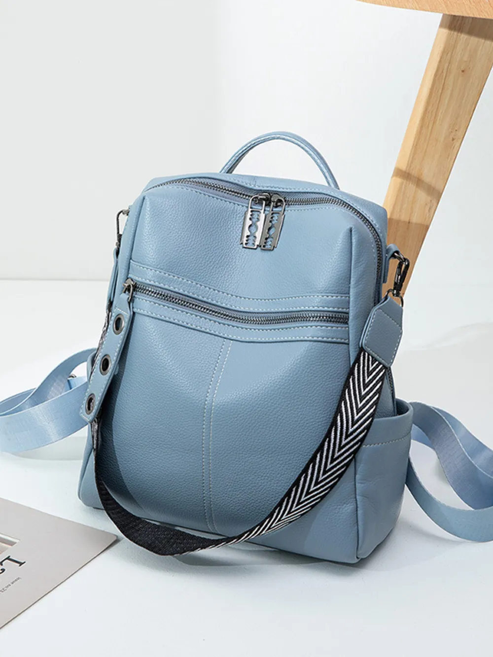 Leather Multi-Compartment Backpack Bag, image 2