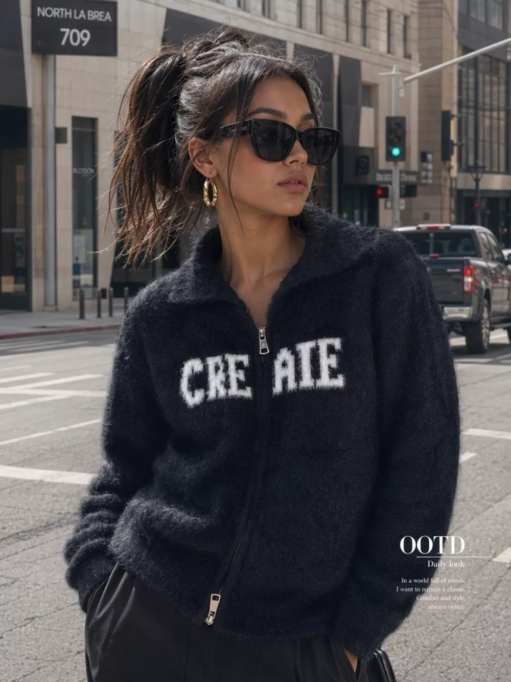 Fuzzy Letter Zip-Up Cardigan, image 8