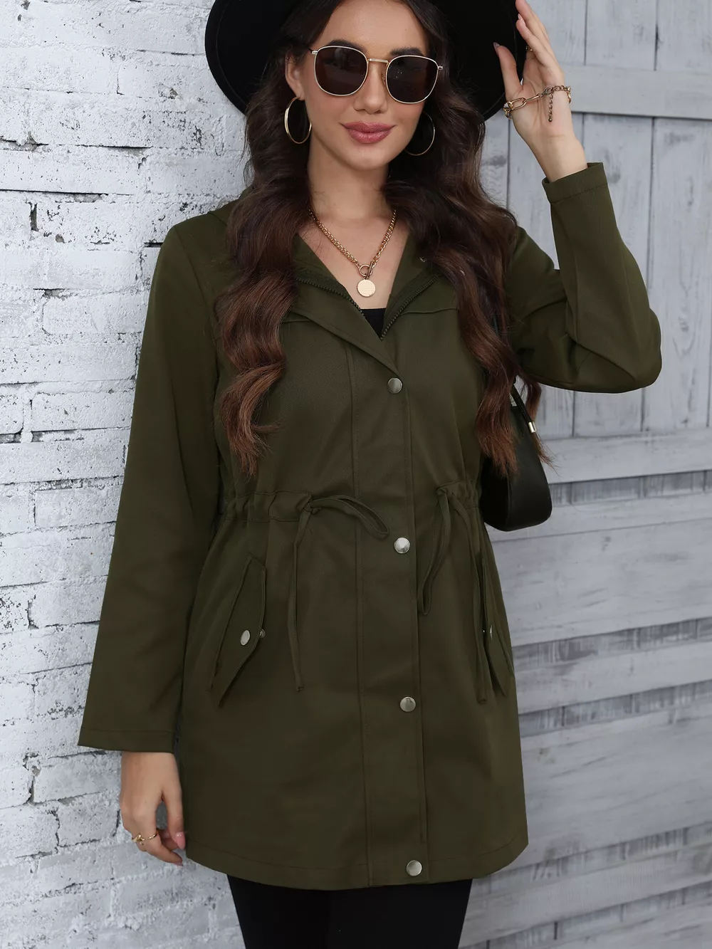 Hooded Drawstring Waist Casual Outerwear, image 3