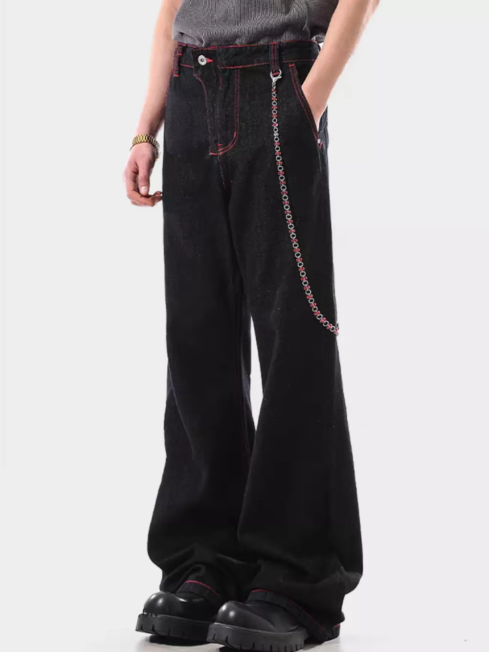 Men's Wide Leg Wash Jeans, image 4