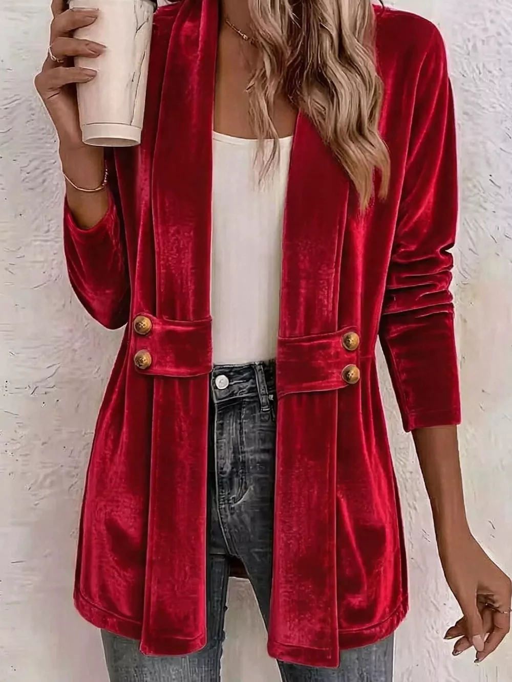 Full Size Velvet Open-Front Cardigan Plus Size, image 11