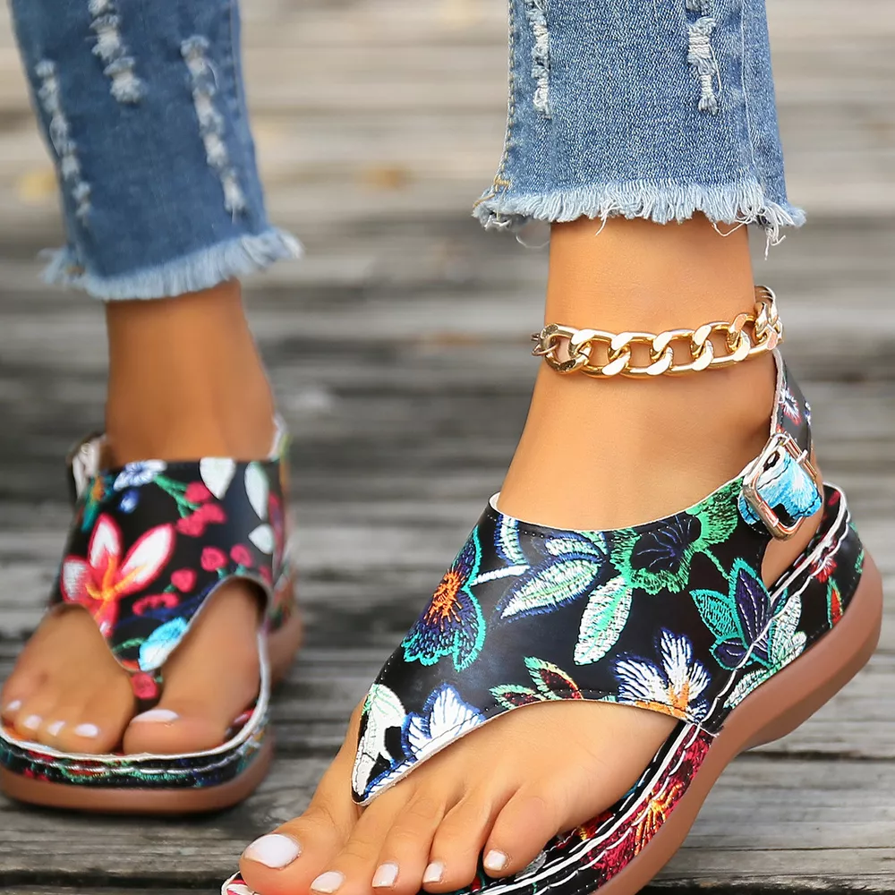 Floral Thong Wedge Sandals, image 2