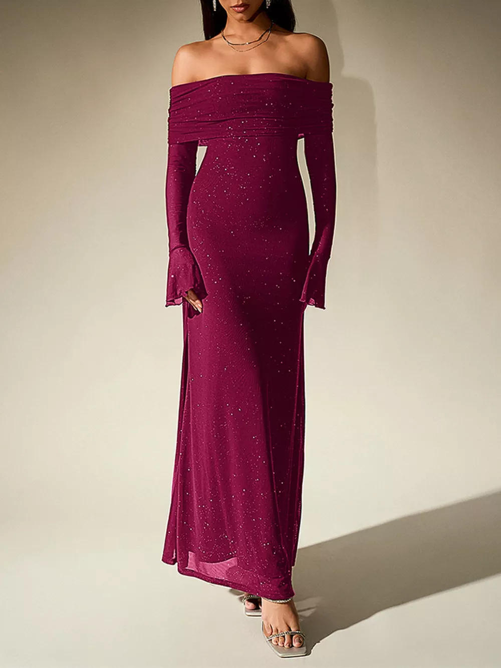 Glitter Off-Shoulder Maxi Dress, image 25