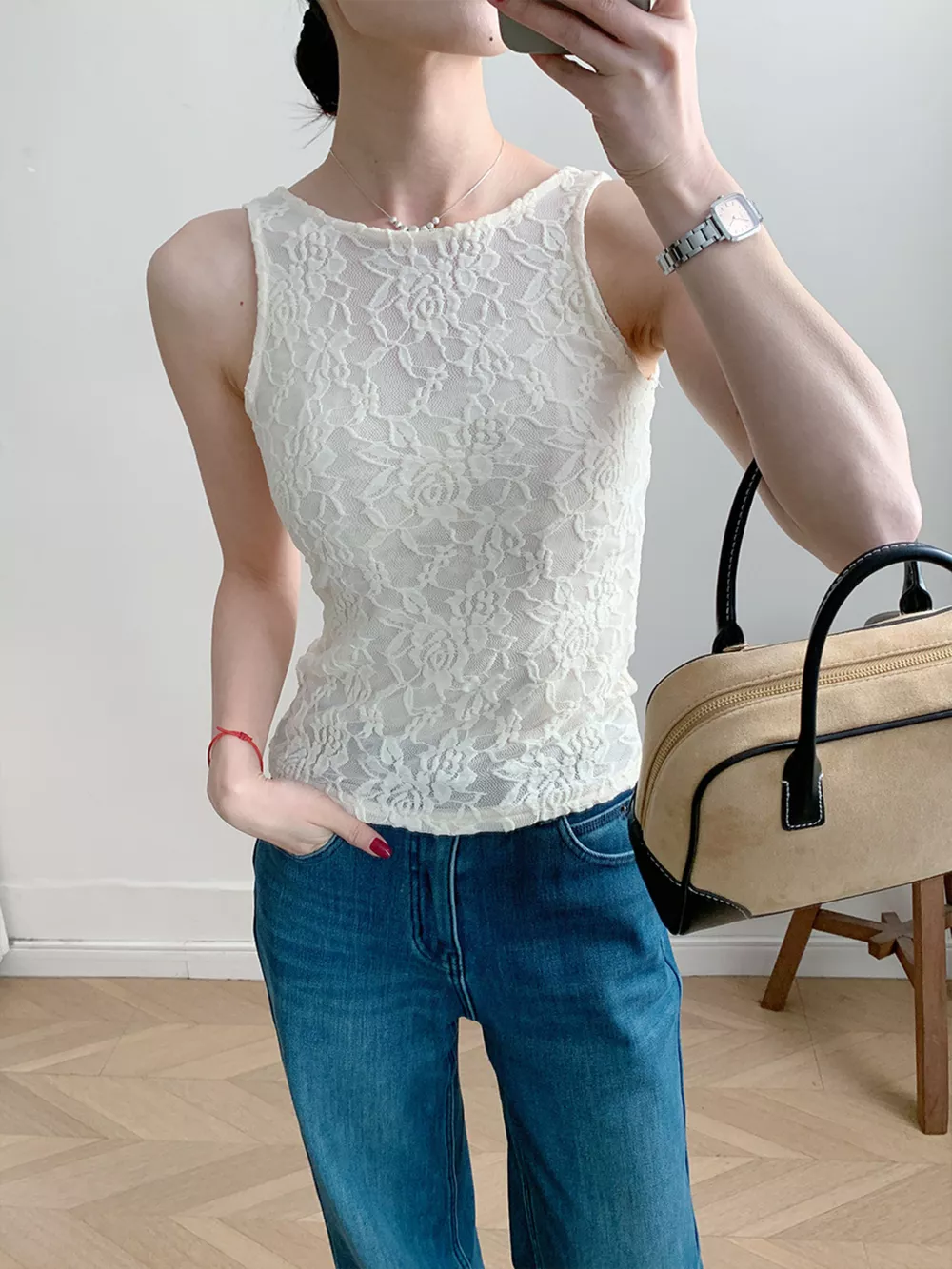 Lace Round Neck Long Sleeve Top, image 4