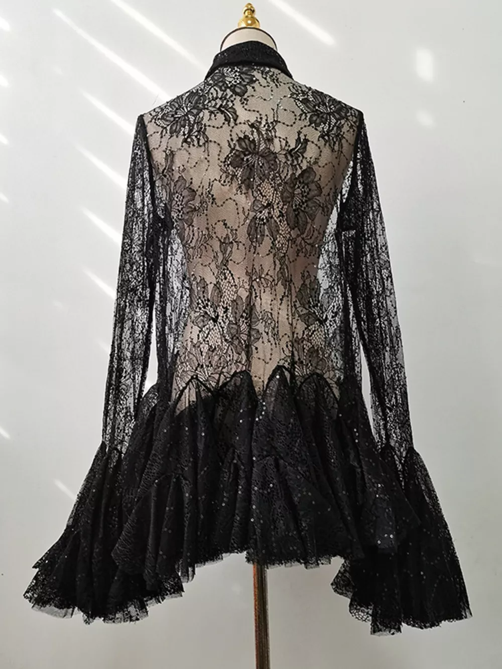 Ruffled Hem Lace Long Sleeve Dress, image 12