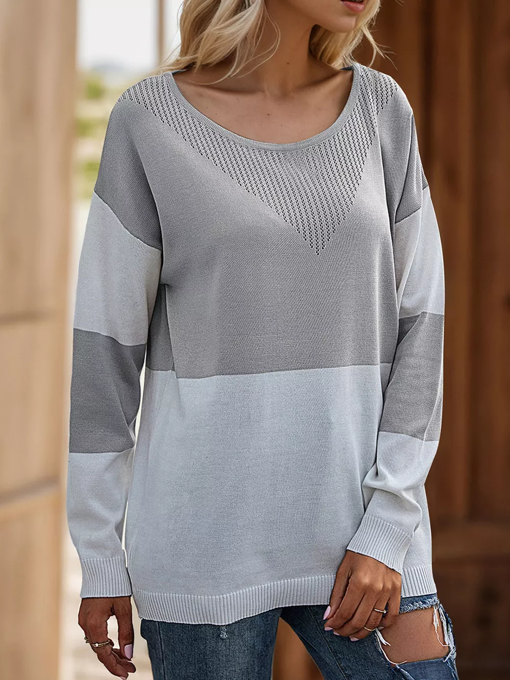 Color Block V-Neck Knit Top, image 18