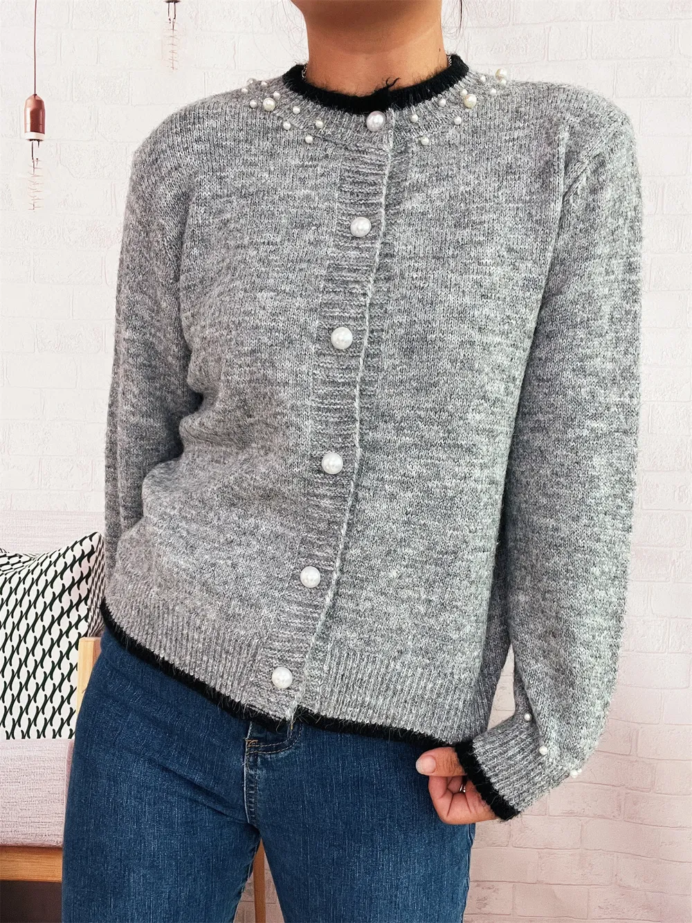Pearl Embellished Button-Front Cardigan, image 20
