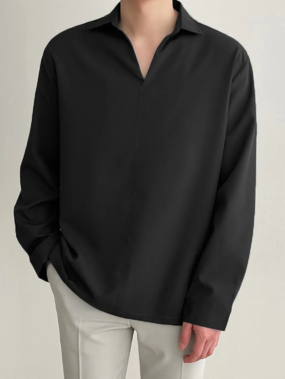 Men's Full Size Collared Neck Long Sleeve Shirt Plus Size