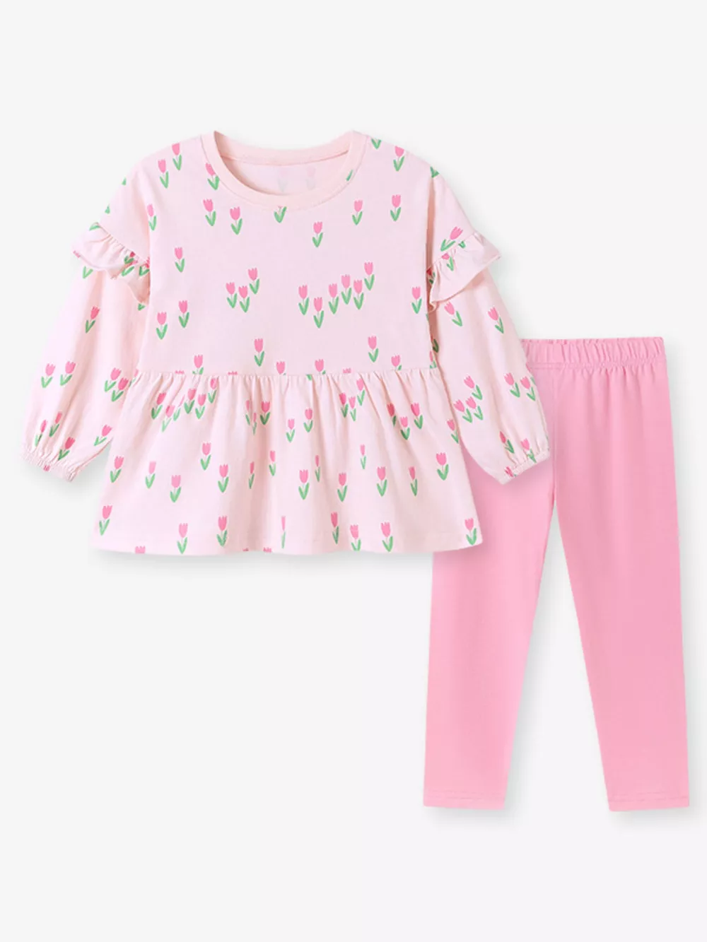Children's Floral Print Peplum Top and Leggings Set, image 2