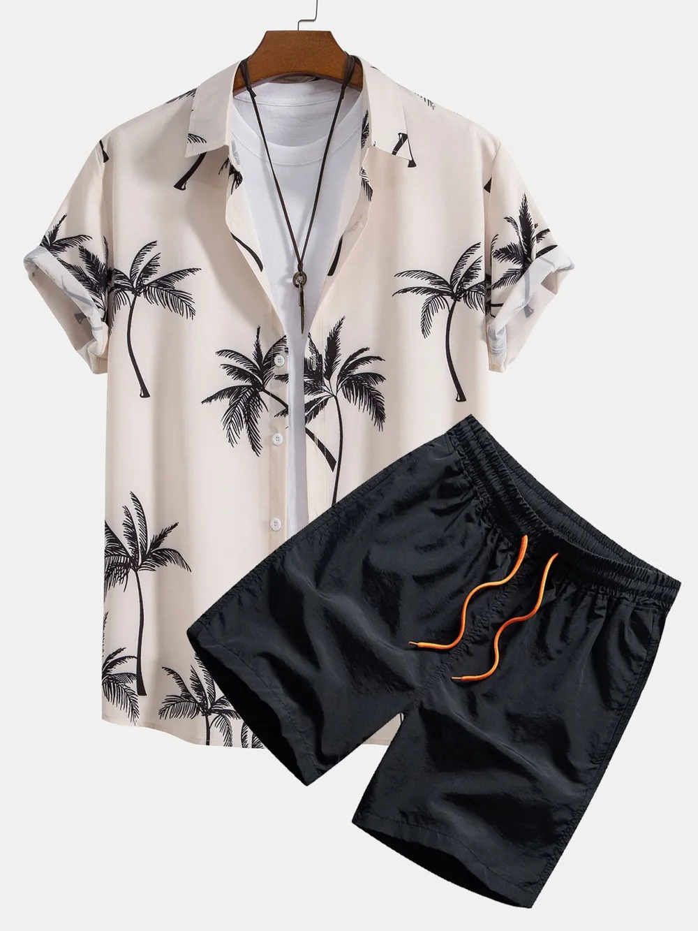 Men's Full Size Palm Tree Print Short Sleeve Shirt and Shorts Set Plus Size, image 3