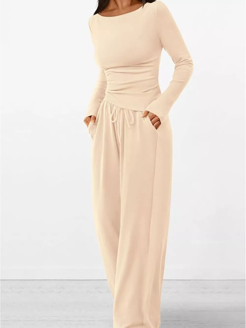 Long Sleeve Top and Wide Leg Pants Set, image 4