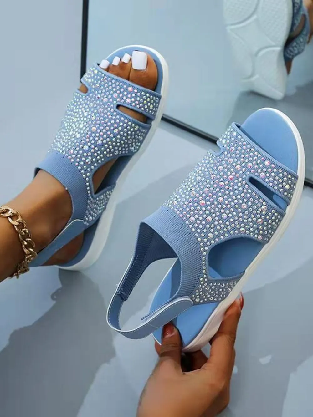 Rhinestone Embellished Cutout Sandals, image 3