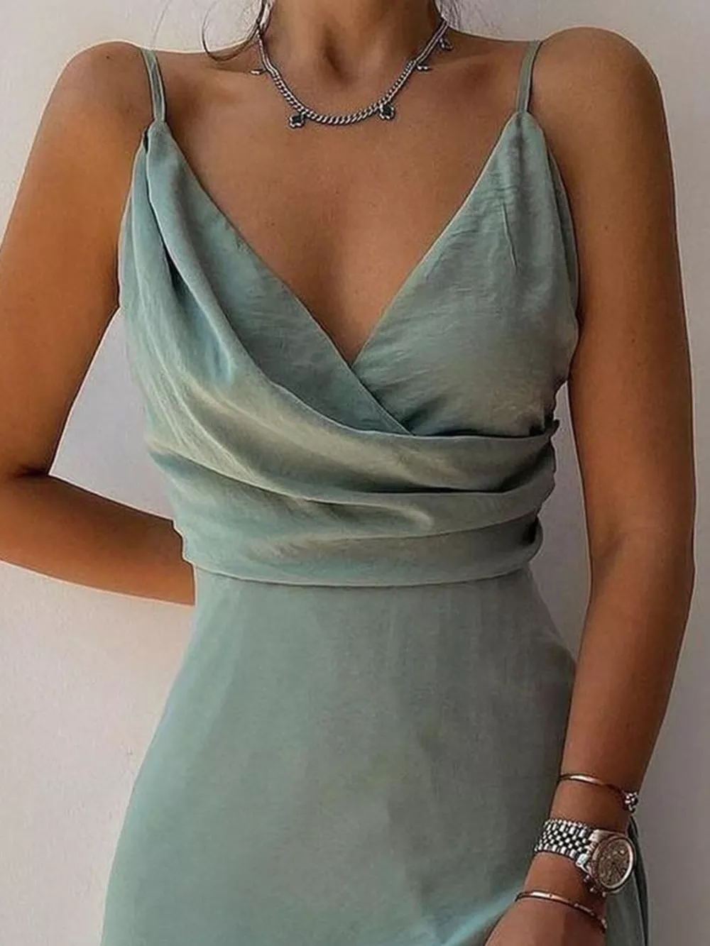Ruched Slit Spaghetti Strap Dress, image 3