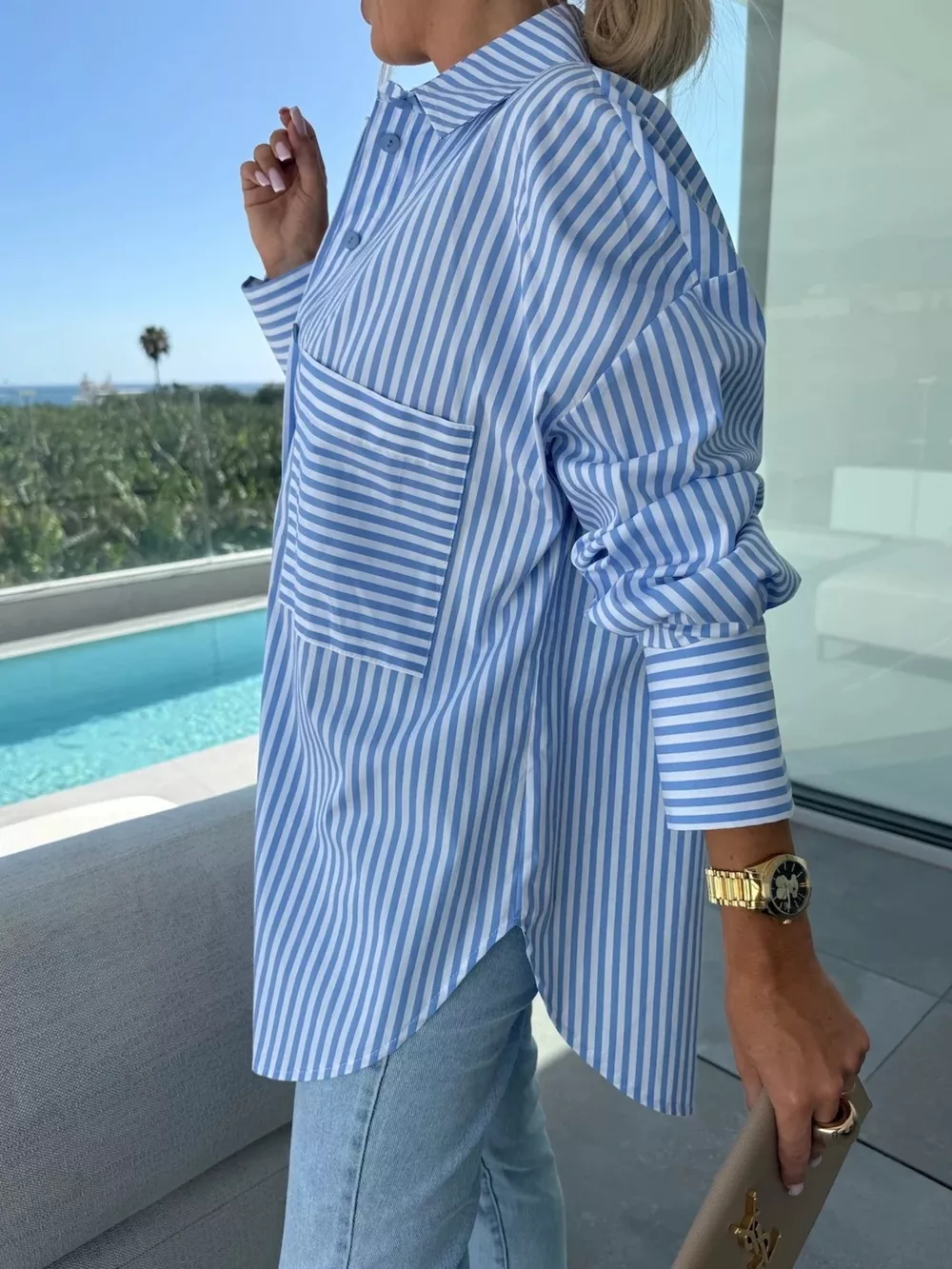 Striped Button Up Long Sleeve Shirt, image 6