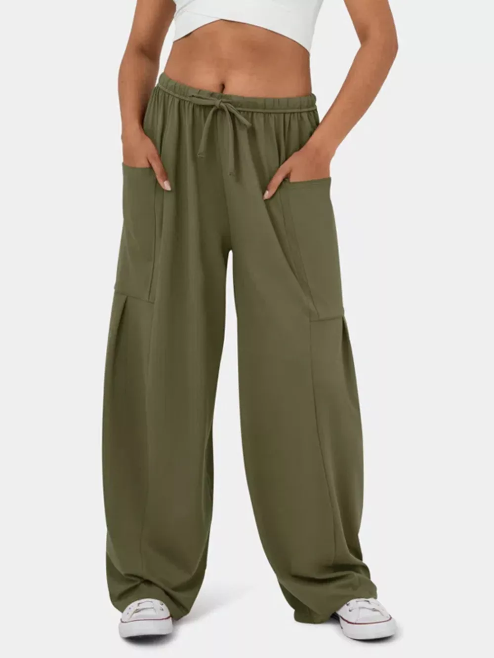 High-Waisted Drawstring Wide-Leg Pants