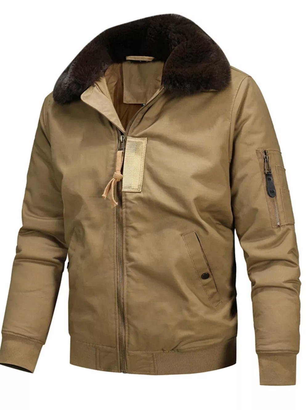 Men's Full Size Vintage Fur Collar Zip Up Jacket Plus Size, image 3