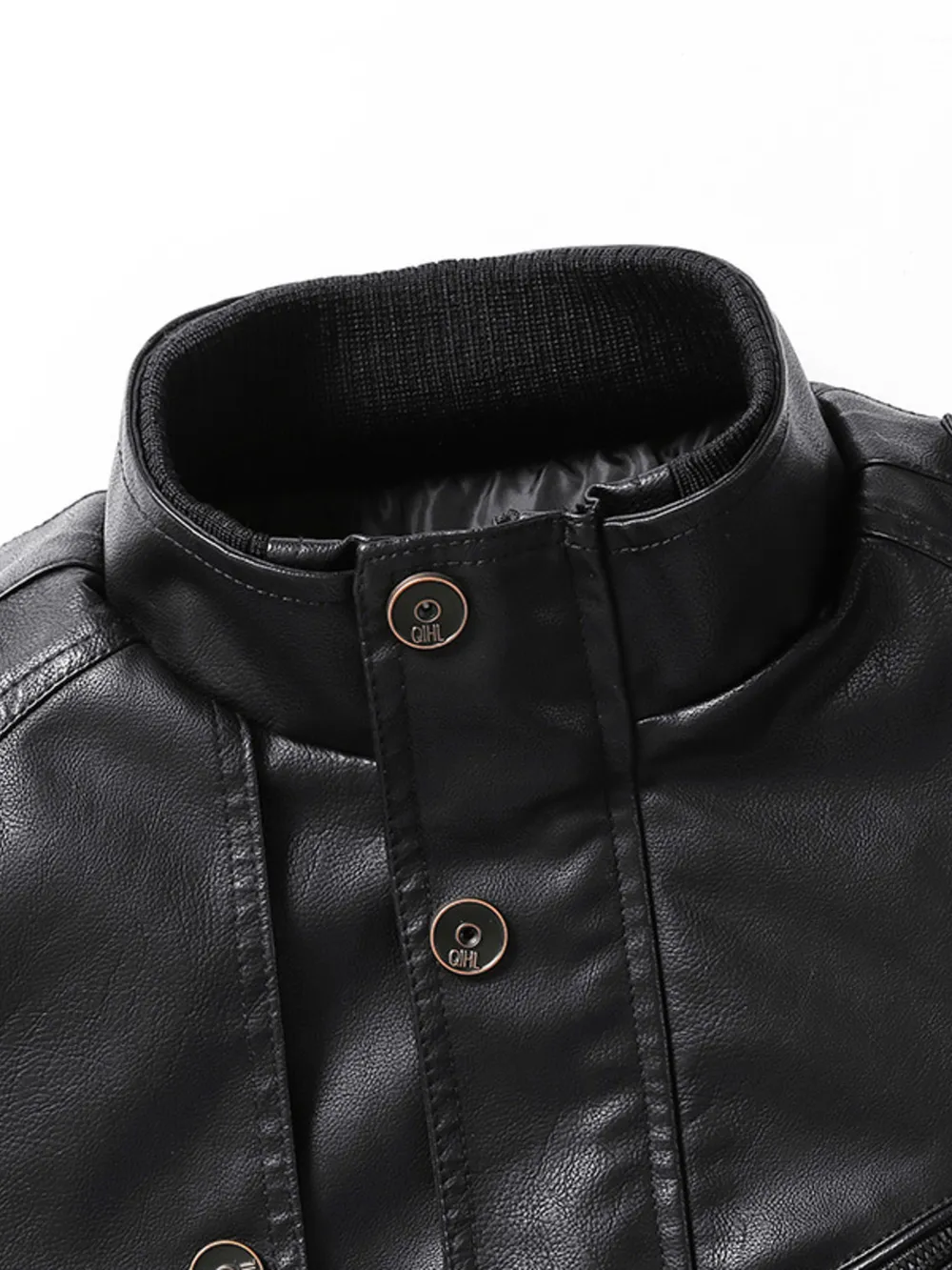 Men's Zip Up Long Sleeve Leather Jacket, image 3