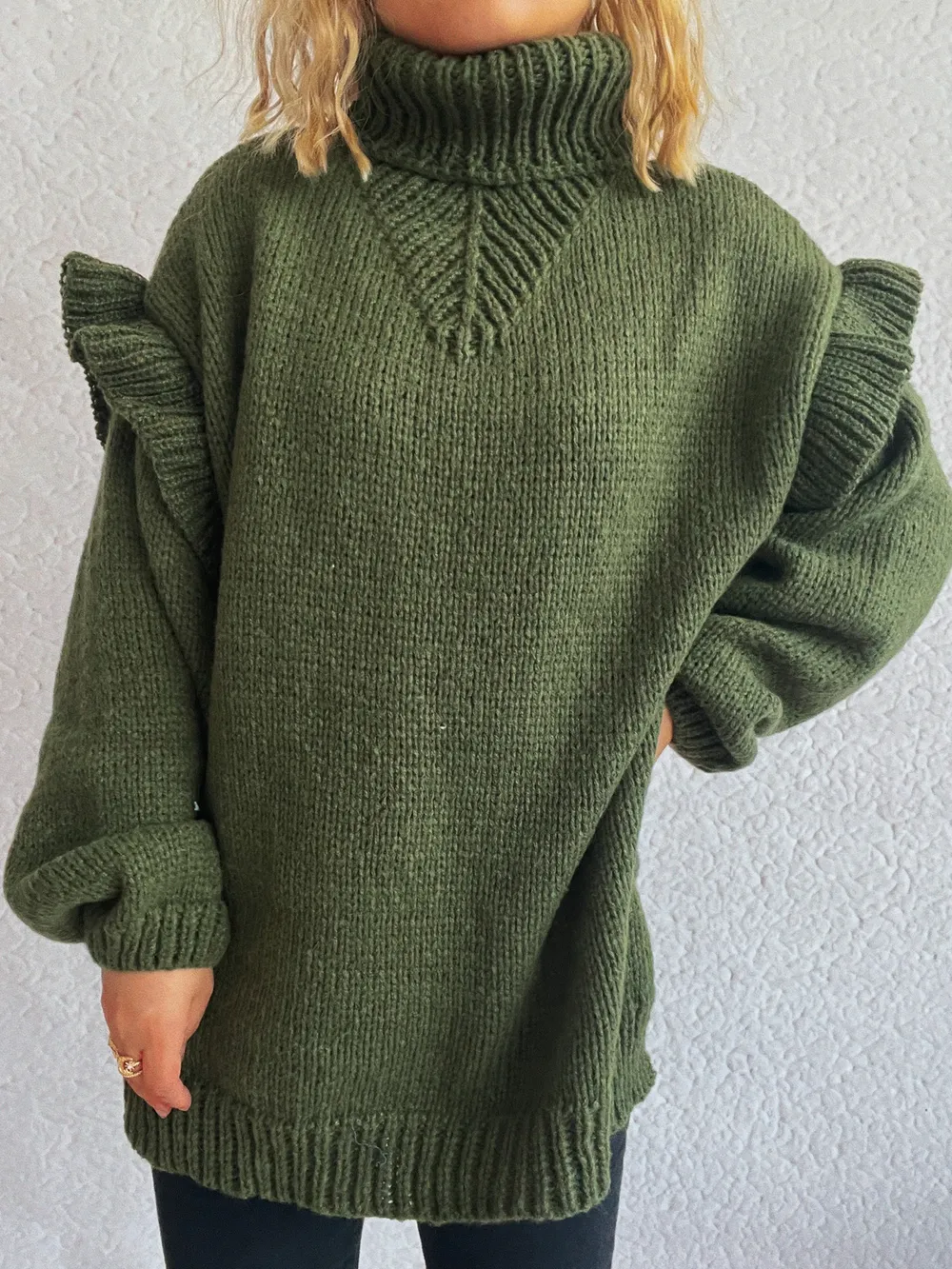 Ruffled Turtleneck Long Sleeve Sweater, image 21
